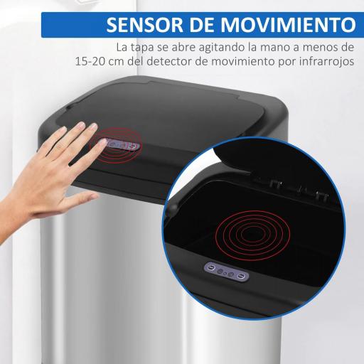 Papelera de Cocina 20L con Sensor Infrarrojo Apertura Automática y Cubo Interior Extraíble 33x25x42,5 cm Plata y Negro [4]