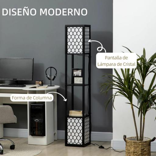 Lámpara de Pie de Madera con Estantes e Interruptor de Cadena para Salón Dormitorio 26x26x156 cm Negro y Blanco [4]