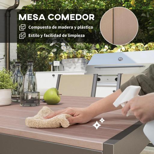 Conjunto de Mesa y 6 Sillas de Jardín con Sillas Apilables y Marco de Acero para Terraza Patio Caqui y Marrón [6]