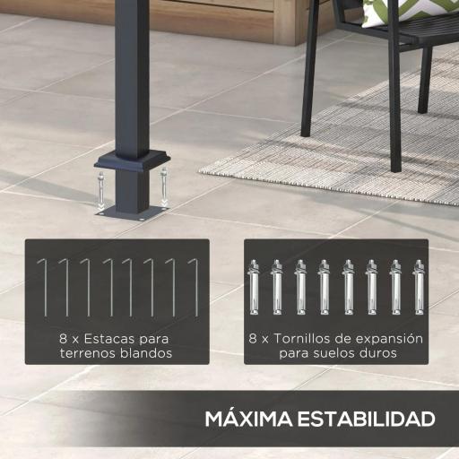 Cenador de Jardín 3x4 m con Techo Retráctil de Poliéster y 12 Orificios de Drenaje Pérgola para Terraza Gris Oscuro [3]