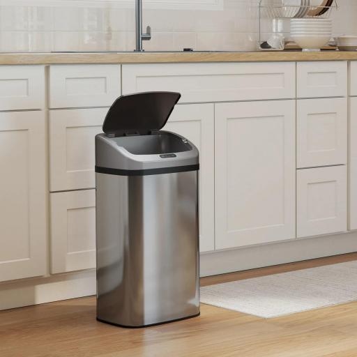 Cubo de Basura Cocina Automático 48 L Sensor Infrarrojo Cierre Automático Antihuellas Acero Inoxidable Plata [7]