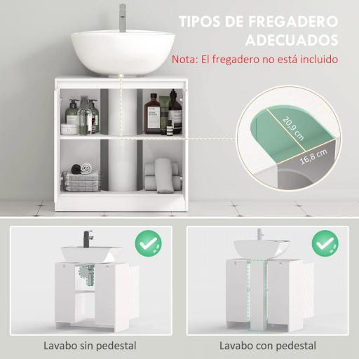 Mueble Bajo Lavabo Mueble de Baño con 2 Puertas Estante Ajustable para Lavabos con o sin Pedestal 60x30x59,8 cm Blanco [2]