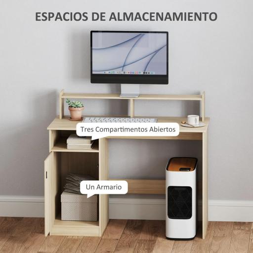 Escritorio con Estantería Moderno Escritorio con Compartimentos Abiertos Soporte para Monitor 108x50x94 cm Natural [6]
