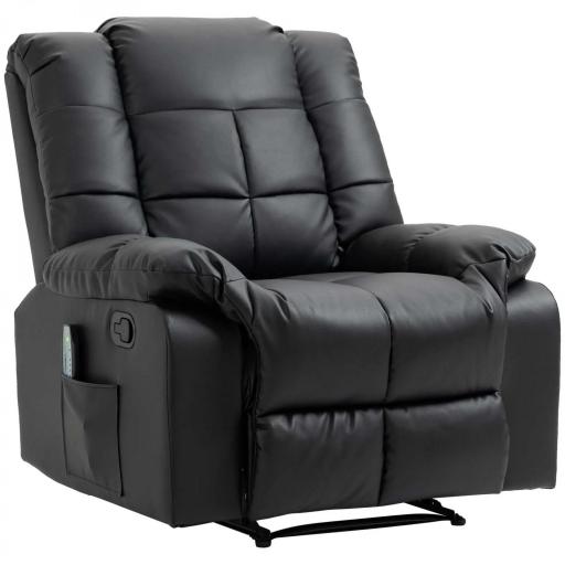 Sillón de Masaje Reclinable con 8 Puntos de Masaje Mando a Distancia Tapizado en PU Reposapiés Bolsillo Lateral Negro [8]