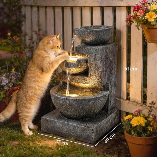 Fuente de Jardín con Iluminación LED y Bomba Fuente Decorativa en Cascada de 3 Niveles 40x37x61 cm Multicolor [1]