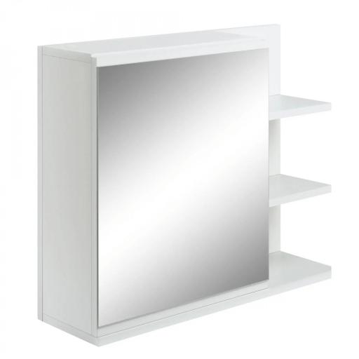 Armario con Espejo para Baño con 3 Estantes Abiertos y 1 Estante Interior Estilo Moderno 60x18x50 cm Blanco [9]