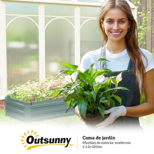 Jardinera Exterior Grande Rectangular de Acero Galvanizado Huerto Urbano con Base Abierta 240x60x30 cm Verde [4]