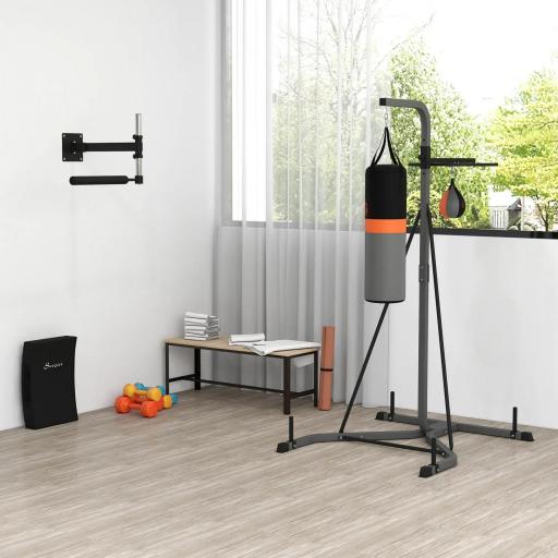 Saco de Boxeo Colgante con Bola de Velocidad Ajustable en Altura de 167-187 cm e Inflador 115x157x221 cm Negro y Gris [7]