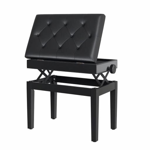 Banqueta para Piano Banco para Piano con Ajustable en Altura de 48 a 58 cm Espacio de Almacenamiento Patas de Madera Taburete para Teclado Acolchado 54,5x33x48-58 cm Negro [10]