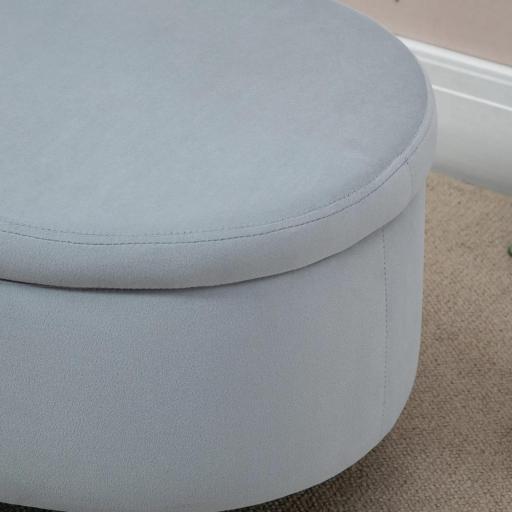 Puff Almacenaje Ovalado, Banco Almacenaje, 71x51,5x42 cm, Tapizado en Terciopelo, con Patas de Madera Maciza, Carga 120 kg, para Sala de Estar, Dormitorio, Entrada, Gris [3]