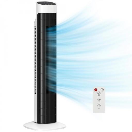 Ventilador de Torre Silencioso con Control Remoto 3 Velocidades 3 Modos Temporizador 7,5H Oscilación 70° Blanco y Negro [8]