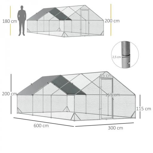 Gallinero para Exterior Jaula para Gallinas de Acero Galvanizado con Cubierta de PE y Cerradura 3x6x2 m Plata [5]