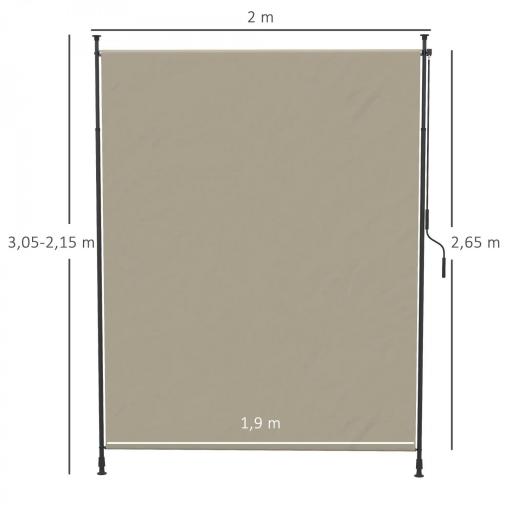 Toldo Vertical Exterior 200x305 cm Pantalla de Privacidad Enrollable Ajustable con Manivela Protección UV 40+ Arena [1]