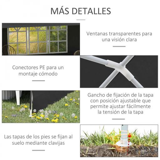 Carpa de Jardín 6x3m con 4 Paredes Laterales 2 Ventanas Visibles Cenador Gazebo de Exterior para Fiestas Eventos Gris [5]