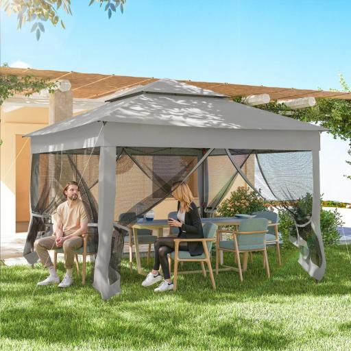Carpa Plegable Gazebo 3,3x3,3 m con 4 Paredes Laterales de Malla Anti-UV y Bolsa de Transporte Gris Claro [6]