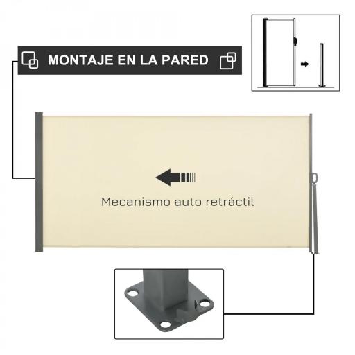 Toldo Lateral Retráctil 300x160cm Pantalla Enrollable Mampara de Privacidad y Protección Solar para Balcón Terraza Crema [2]