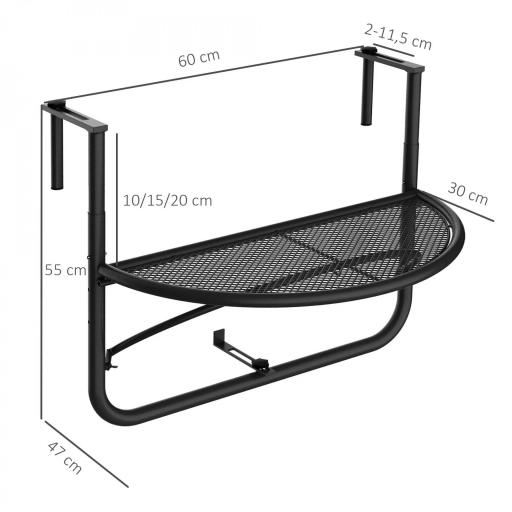 Mesa Colgante de Balcón Semicircular 60x47x50 cm Ajustable en Altura Simple y Conveniente para Barandilla de Balcón Terraza Patio [1]