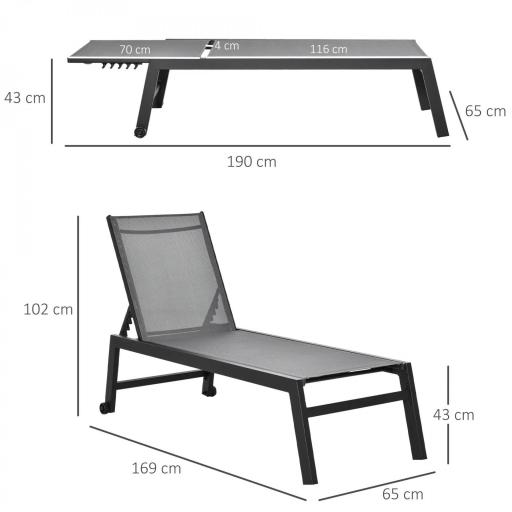 Tumbona de Jardín de Aluminio Tumbona Exterior con Respaldo Reclinable en 5 Posiciones Carga 120 kg 169x65x102 cm Verde [1]
