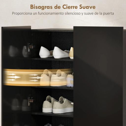 Zapatero Entrada Recibidor con 2 Puertas con Cierre Suave y Estantes Ajustables para 20 Pares de Zapatos Negro Brillo [5]
