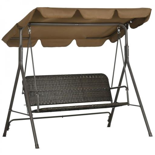 Balancín de Jardín Exterior de 3 Plazas con Toldo Ajustable Asiento de Ratán PE y Reposabrazos 167x112x153 cm Marrón [9]