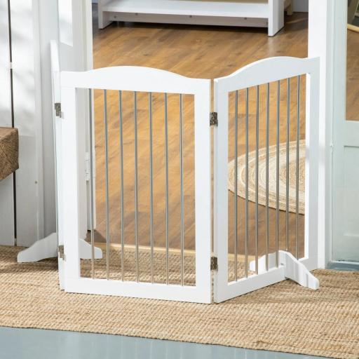 Barrera de Seguridad para Perros para Escaleras y Puertas Diseño Plegable y Pies de Apoyo 154x30x80 cm Blanco [3]