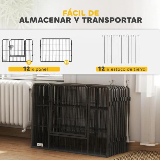 Parque para Perros de 12 Paneles con 2 Puertas Corralito para Perros para Exterior Interior Acero 80x60 cm Gris [3]