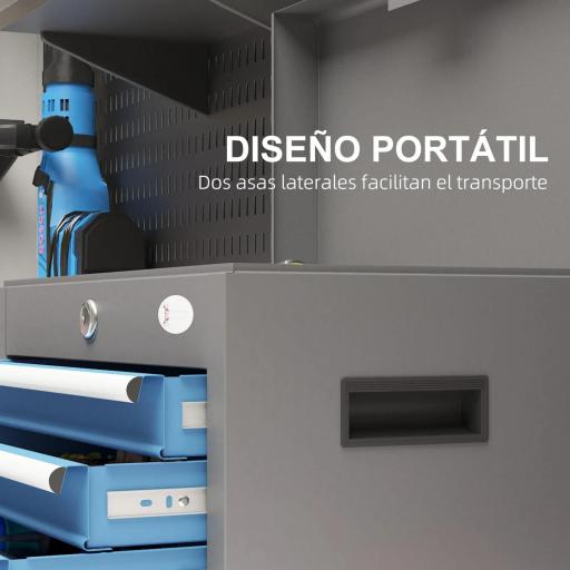 Caja de Herramientas Metálica con Cerradura 4 Cajones y Bandeja Superior Asa Lateral 20Kg Capacidad 45x24,5x32,5 cm Gris [2]