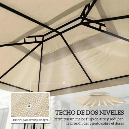 Toldo de Recambio 4x3 m con Techo Doble Orificios de Drenaje y Protección UV Solo Toldo NO Incluye Marco Blanco Crema [2]
