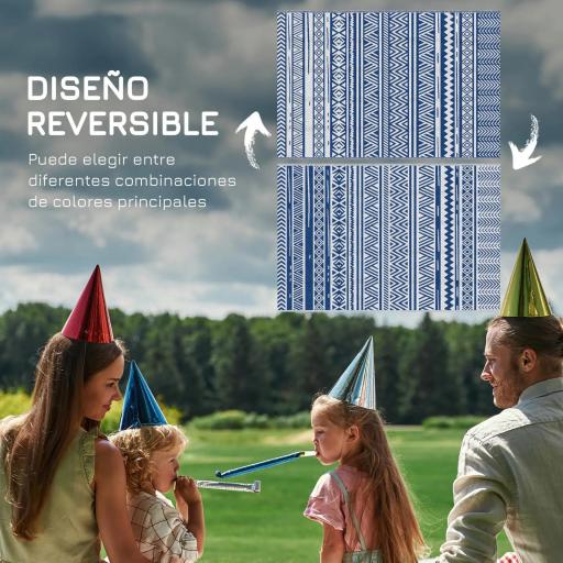 Alfombra Reversible 182x274 cm Estilo Moderno para Terraza Balcón Patio Camping Playa Azul Oscuro y Blanco [3]