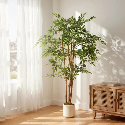 Ficus Artificial 150 cm Planta Artificial con 1116 Hojas y Maceta Planta Artificial Decorativa para Interior Verde [7]