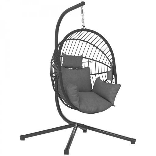 Silla Colgante Huevo con Soporte con Cesta Plegable Cojín y Reposacabezas para Interior y Exterior Carga 120 kg Gris [9]