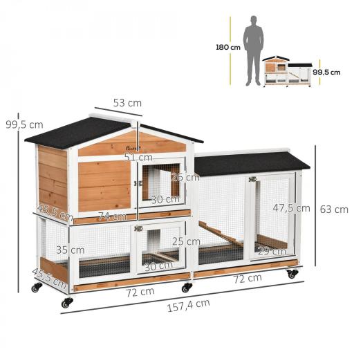 Conejera Exterior 157,4x53x99,5cm Jaula para Conejos Grande con Ruedas Techo Asfáltico Bandeja Extraíble y Rampa Natural [1]