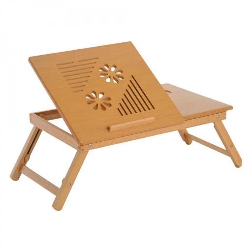Mesa Plegable de Bambú, Mesa de Ordenador Portátil, para Cama y Sofá, Altura Ajustable, Cajón, Patas Plegables, para Leer, Escribir, Comer, Trabajar, Natural [7]
