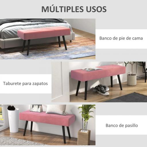 Taburete Pie de Cama Multifuncional con Pies de Acero y Asiento Acolchado para Entrada Pasillo 100x36x45 cm Rosa [4]