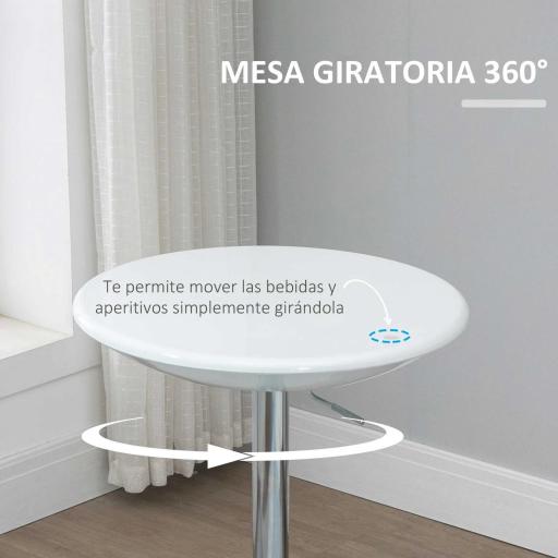 Mesa de Bar Regulable en Altura Giratoria 360º con Base Redonda Mesa Alta de Acero Moderna para Cocina Comedor Cafetería 61x61x76-97 cm Blanco [4]