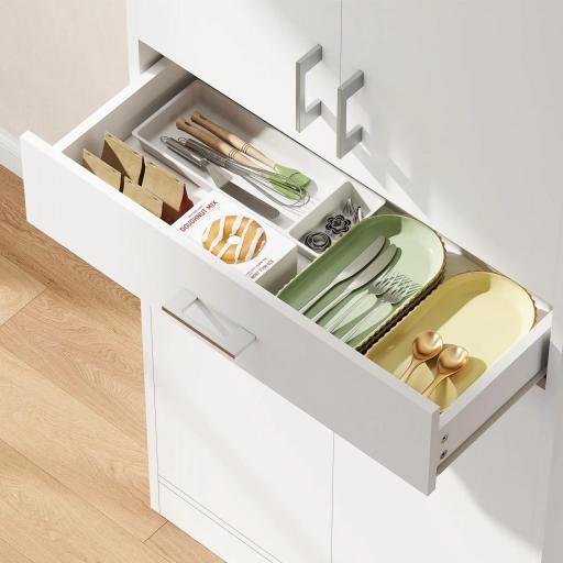 Alacena de Cocina con 4 Puertas 1 Cajón y Estantes Ajustables Antivuelco para Comedor Salón 70,8x34x180cm Blanco y Plata [8]