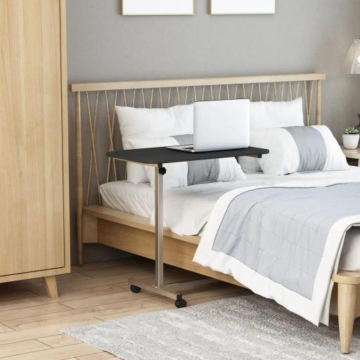 Mesa Auxiliar con Ruedas con Altura Ajustable y Marco de Metal Carga 20 kg 77x40x76-100 cm Negro y Plata