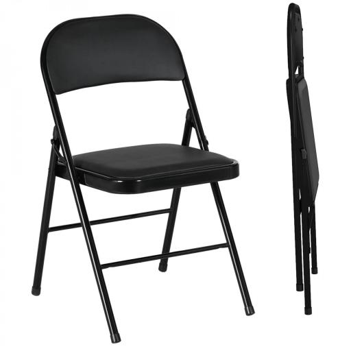 Juego de 2 Sillas Abatibles con Respaldo y Estructura de Acero para Oficina Estudio 45x46x78 cm Negro [9]