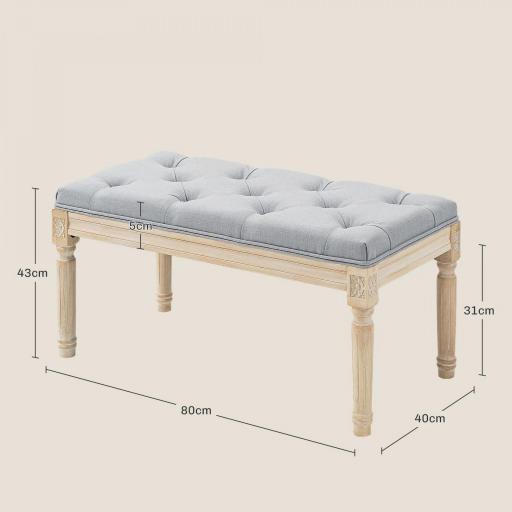 Banco Pie de Cama Tapizado en Lino Sintético con Patas de Madera y Asiento Acolchado Estilo Vintage Gris Claro [1]