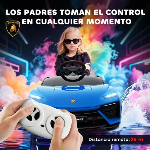 Coche Eléctrico para Niños de +3 Años con licencia Lamborghini Batería 12V Mando a Distancia 2,4 G Motor Doble Azul [3]