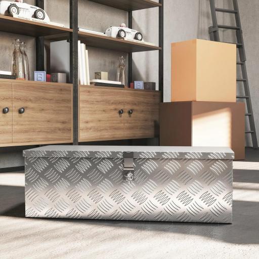 Caja de Herramientas de Aluminio con Asas Retráctiles Cierre con Llave y Gran Capacidad de Almacenaje 76x33x25 cm Plata [2]