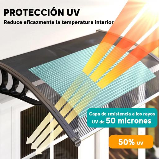 Marquesina de Protección contra Sol y Lluvia 100x75x23 cm con Cubierta de Policarbonato para Puertas y Ventanas Negro [2]
