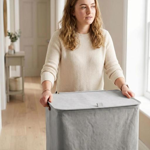 Cesto de Ropa Sucia con Tapa y Ruedas 50L Cesta de Ropa Sucia Plegable con Bolsa con Cordón Extraíble 40x30x65 cm Gris [7]