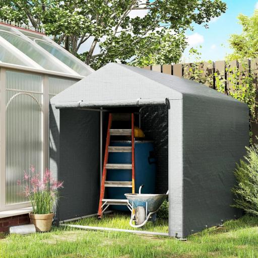 Carpa de Jardín para Bicicletas 1,6x2,2x1,7 m con 2 Habitaciones Puerta con Cremallera Impermeable Anti-UV Gris Claro [3]
