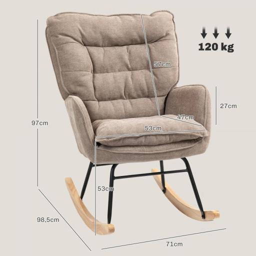 Silla Mecedora con Patas de Madera de Haya y Reposabrazos Mecedora para Lactancia Carga 120 kg para Dormitorio Marrón [1]