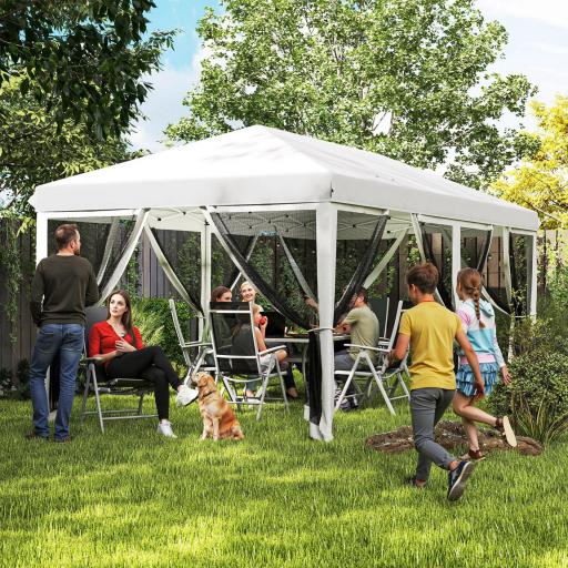 Carpa Plegable Pop-Up Gazebo 6x3 m con 6 Paredes Laterales de Malla Anti-UV y Bolsa de Transporte Crema