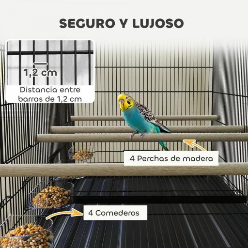Jaula para Pájaros con Divisor 4 Comederos 4 Perchas Bandeja Extraíble para Loros Canarios Periquitos 94x57x57 cm Negro [4]