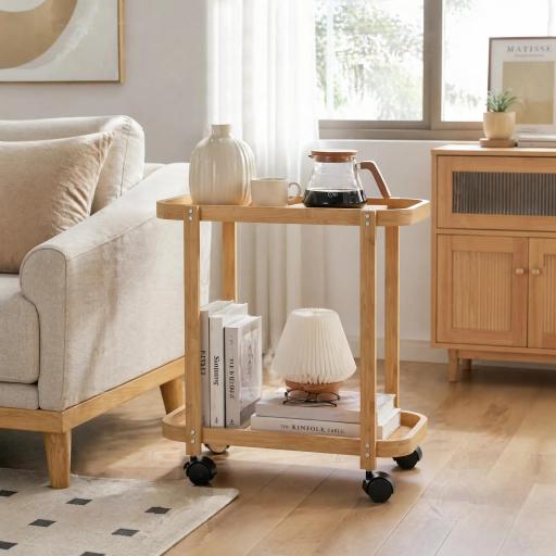 Carrito de Cocina de Bambú de 2 Niveles Carrito Auxiliar para Cocina con Ruedas 2 Estantes 54x36,5x60 cm Natural [5]