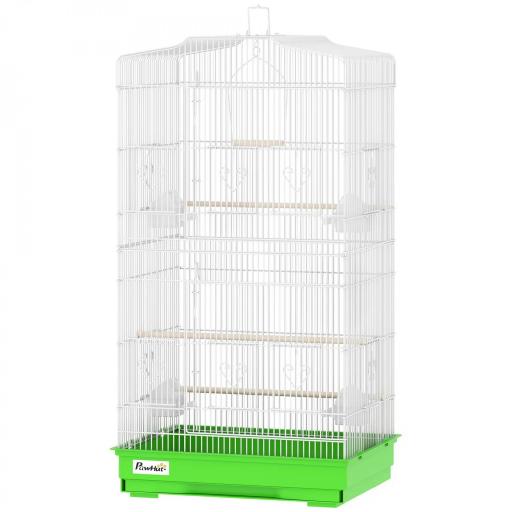 Jaula para Pájaros con Bandeja Extraíble, Perchas y Columpio, 46,5x35,5x92 cm, Verde [8]