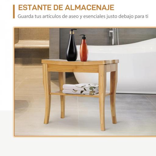 Taburete de Baño de Bambú con Estante Banco de Baño Impermeable y Robusta para Salón SPA 47,5x26x44,5 cm Natural [7]